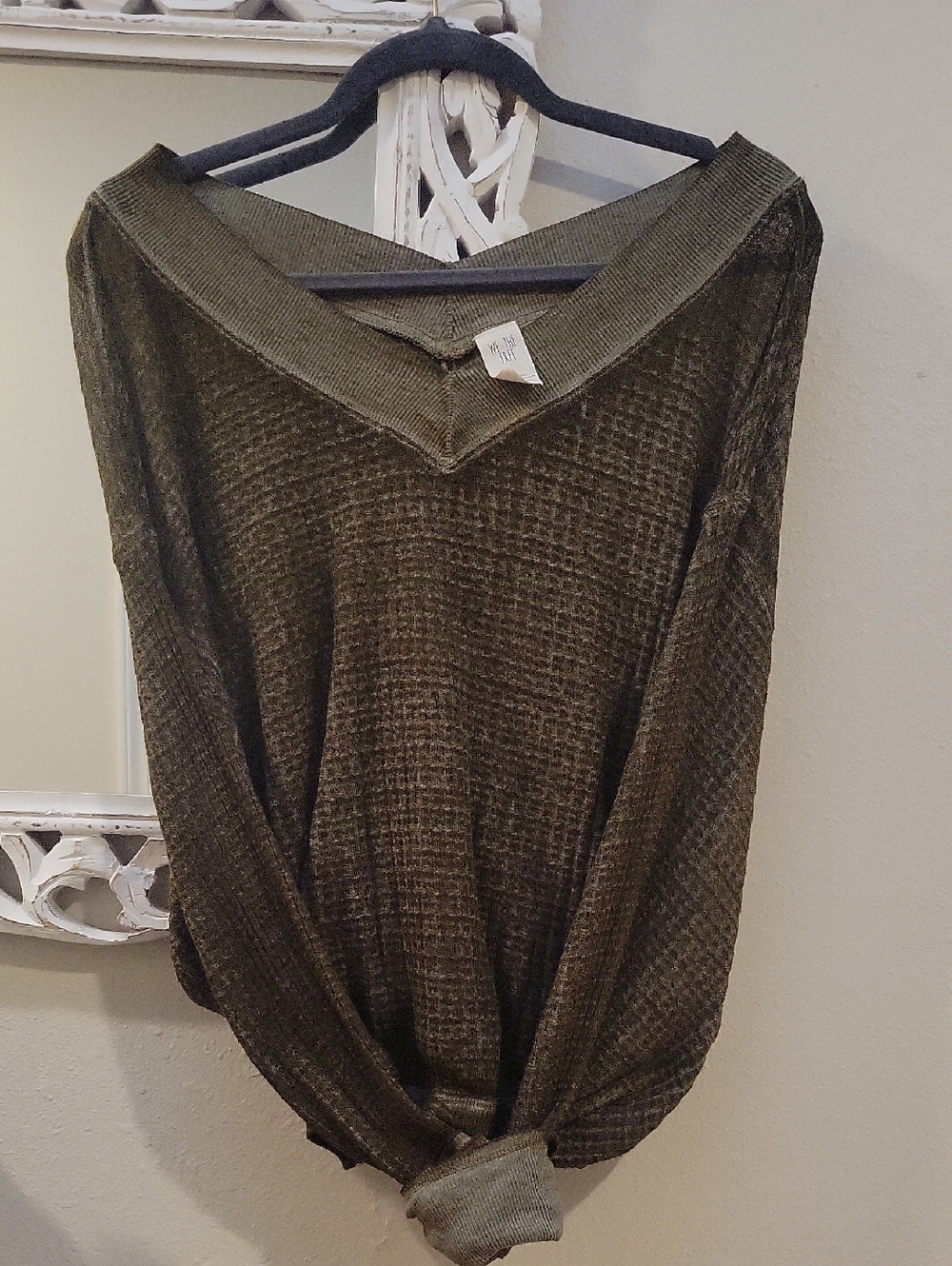 We The Free Olive Ribbed Vneck Top